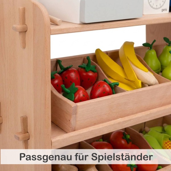 Holz Kaufladen Einsatz passt exakt in den Spielständer und schafft zusätzlichen Stauraum