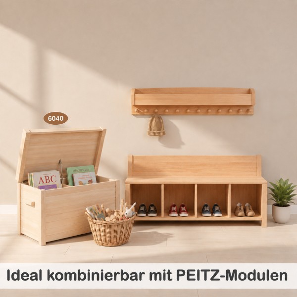 Kinder Sitzbank mit 4 Fächern ideal kombinierbar mit PEITZ-Modulen und passendem Zubehör.