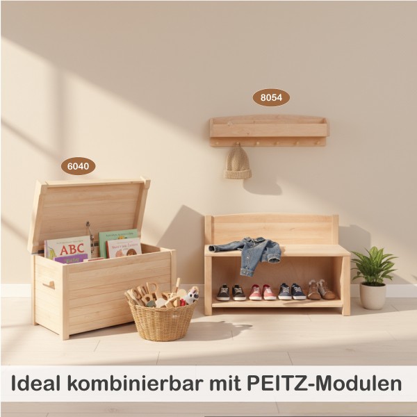 Kinder Sitzbank mit Schuhfach ideal kombinierbar mit PEITZ-Modulen für Flur, Kita und Kinderzimmer.