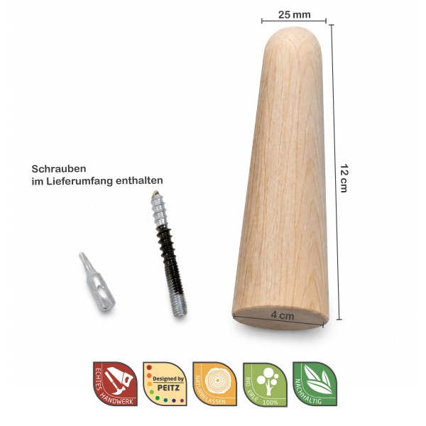 Einhorn-Horn für Holzpferd mit Maßen und Lieferumfang – Schrauben und naturbelassenes Holz-Horn sichtbar