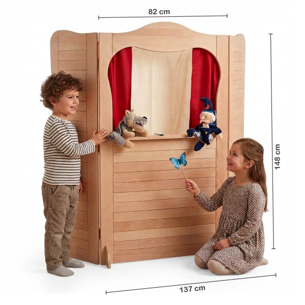 Kasperletheater Größe Vergleich Kinder 148 cm hoch Holz Puppentheater