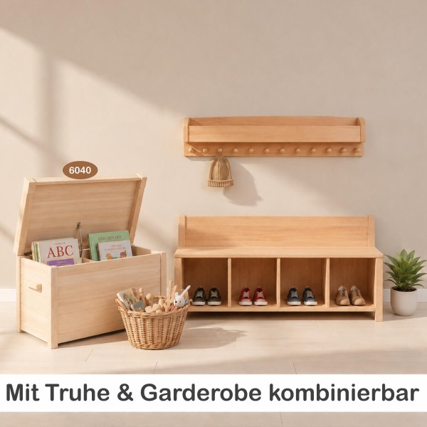 Kinder Sitzbank mit 4 Fächern ideal kombinierbar mit PEITZ-Modulen und passendem Zubehör.