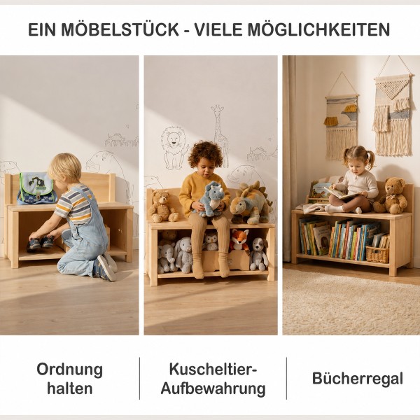 Kinder Sitzbank und Schuhregal als praktische Garderoben-Kombi für Flur, Kinderzimmer und Kita.