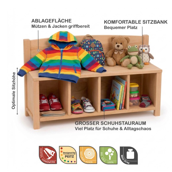 Kinder Sitzbank mit 4 Schuhfächern bietet viel Stauraum für Schuhe und Alltagschaos.