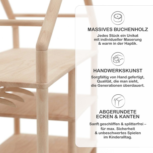 Montessori Kleiderschrank aus massivem Holz mit abgerundeten Kanten und hochwertiger Verarbeitung