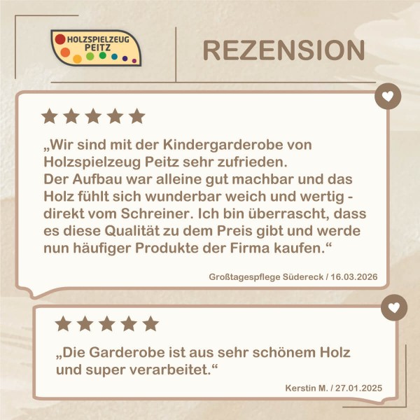 Kundenrezension zum Montessori Kleiderschrank von Holzspielzeug Peitz mit Bewertung