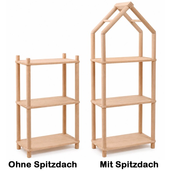 Montessori Regal schmal ohne oder mit Dach