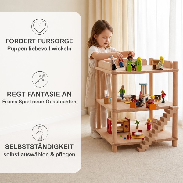 Puppen Wickeltisch fördert Fürsorge, Fantasie und selbstständiges Rollenspiel mit Puppen