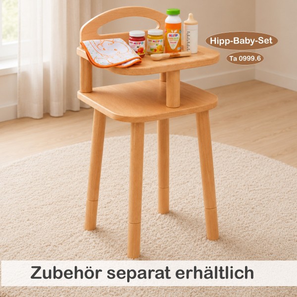 Puppenhochstuhl aus Holz mit separat erhältlichem HiPP Baby-Set für abwechslungsreiche Fütterungsspiele