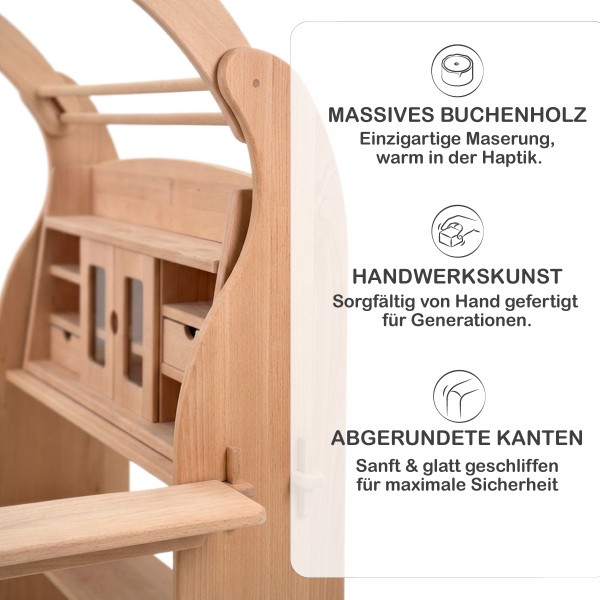 Marktstand Kaufladen Spielständer aus massivem Buchenholz mit sichtbarer Maserung und weich gerundeten Kanten