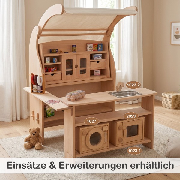 Marktstand Kaufladen Spielständer mit Spüle und passenden Erweiterungsmodulen für zusätzliche Spielmöglichkeiten