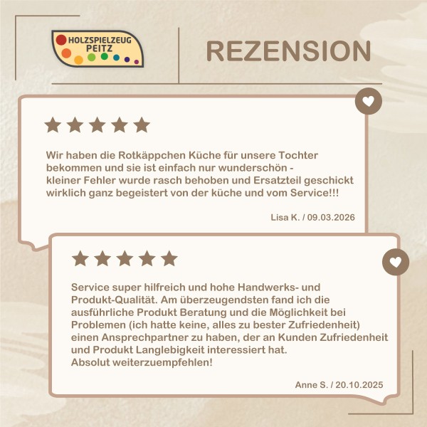 Kundenbewertungen zur Holz Kinderküche aus Buche natur zeigen Erfahrungen mit Qualität und Verarbeitung