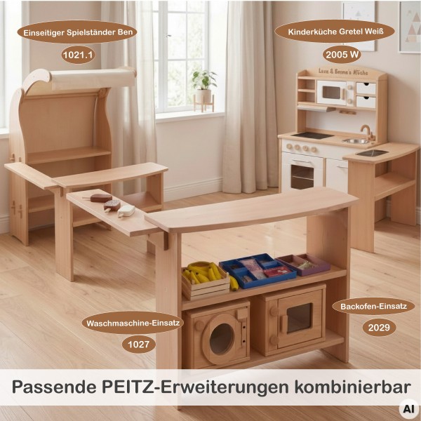 Spieltheke für Spielständer PAULA mit passenden PEITZ-Erweiterungen und Spielmodulen vielseitig kombinierbar
