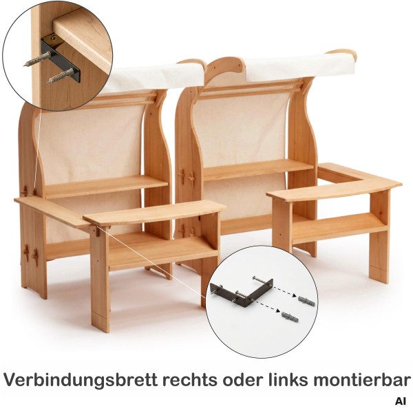 Spieltheke für Spielständer PAULA mit Verbindungsbrett, das flexibel rechts oder links montiert werden kann