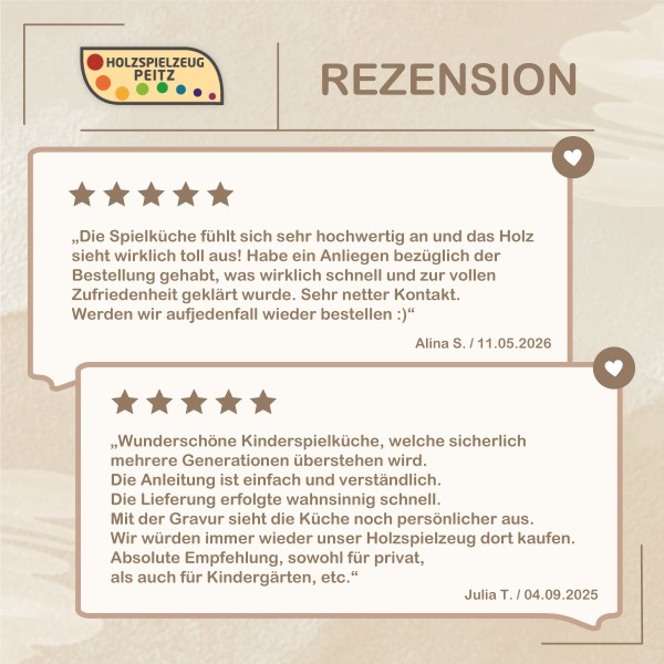 Kundenrezensionen zur Holz Kinderküche von Holzspielzeug Peitz mit Sternebewertungen und Erfahrungsberichten.