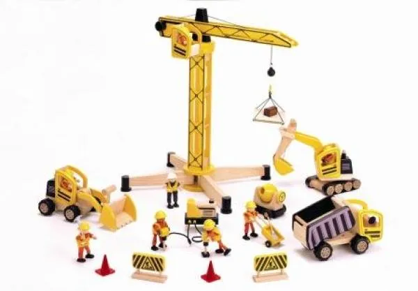 Spiel-bau-kran in gelb ökologisches Holz-Spielzeug – Bio-Holzspielzeug – Spielzeug