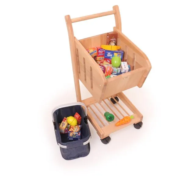 Kinder-Einkaufswagen | Spielzeug-Einkaufstrolley | Einkaufsroller aus Holz