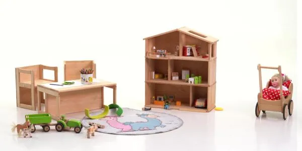 Puppenhaus 3-stöckig | Kinder-Holz-Puppenstube | Puppenspielzeug | Puppenwagen