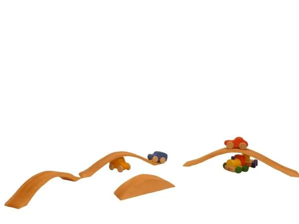 hochwertiges Bio-Babyspielzeug – Feinmotorik fördern – pädagogisches Spielzeug – Waldorf geeignet – Große Kinder-Holzbrücke 4-teilig Massivholz Bauklötze-Autobrücke - geschicklichkeit - ökologisch