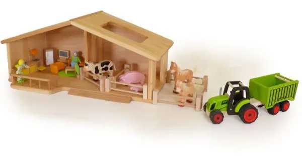Puppenhaus-Bauernhof-kombinierbar-flexibel-Natur-Bio-Puppenwohnhaus Elsa-Schlafzimmer-Wohnzimmer-Puppenmöbel-Massivholz-hochwertige Puppenstube-aus massivem Buchenholz - Kinder-Holz-Spielzeug,Bauernhof,vielseitige Spielmöglichkeiten,langlebig, für Generat