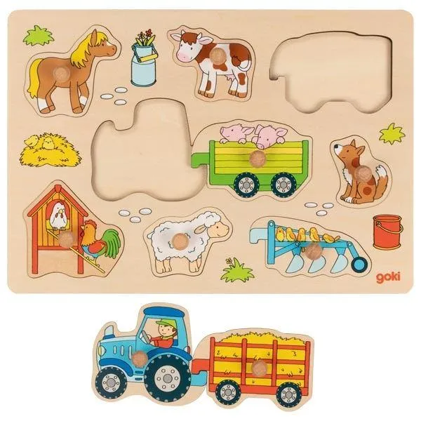 Bauernhof-Puzzle | Steckpuzzle Traktor mit Anhänger | Geduldspiel | 57468