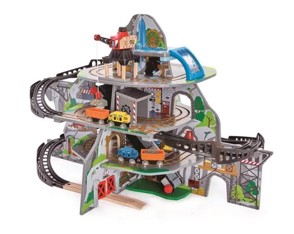 Riesiege-Bergmine-Bahnhof – Holz-Eisenbahn – Kinder-Holzspielzeug – ökologisch wertvoll – Montessori – Bio-Spielzeug – kreatives Kinderzimmer-Spielzeug