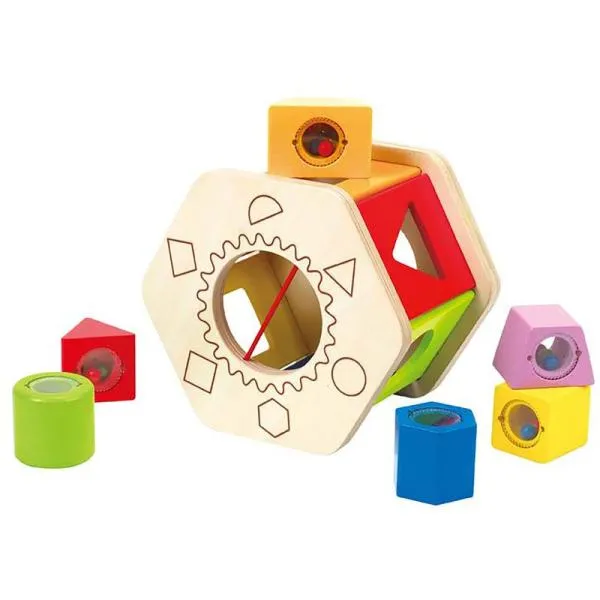 Bio-Babyspielzeug – Feinmotorik fördern – pädagogisches Spielzeug – Waldorf geeignet – Beleduc 7-teilige Sortierbox Shake und Match / Steckspiel / Suchspiel E0407