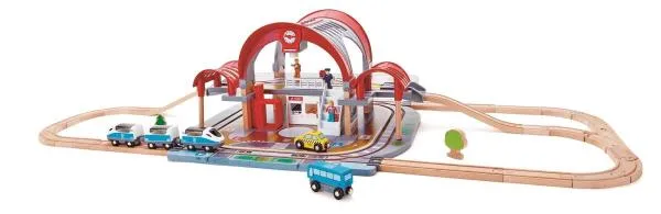 Großstadt-Bahnhof – Holz-Eisenbahn – Kinder-Holzspielzeug – ökologisch wertvoll – Montessori – Bio-Spielzeug – kreatives Kinderzimmer-Spielzeug
