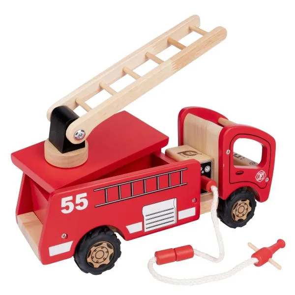 Kinder-Feuerwehrauto-Holz-rot-Drehleiter