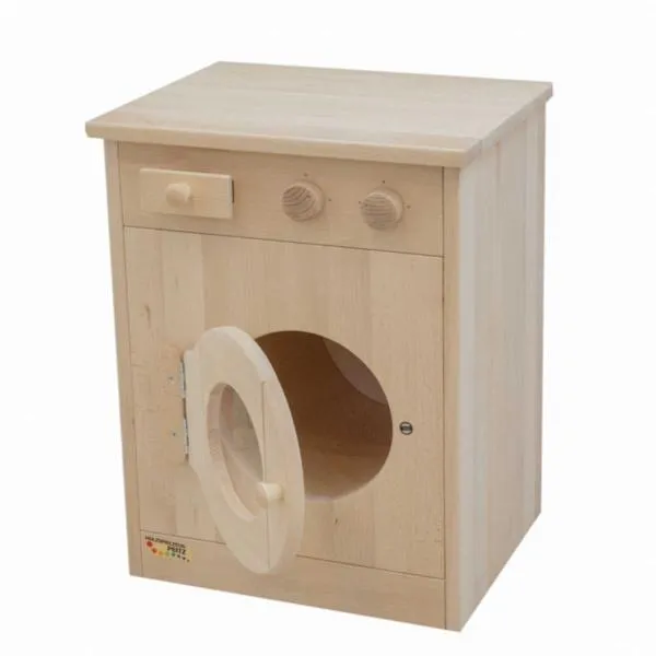 Kinder-Waschmaschine aus massivem Buchenholz – Massivholz-Spiel-Waschmaschine als tolle Ergänzung für die Kinder-Spiel-Küche – mit Bullauge und Waschpulverfach