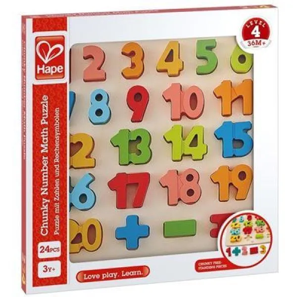 Puzzle mit Zahlen und Rechensymbolen | 24-teilig | aus Holz | Hape E1550