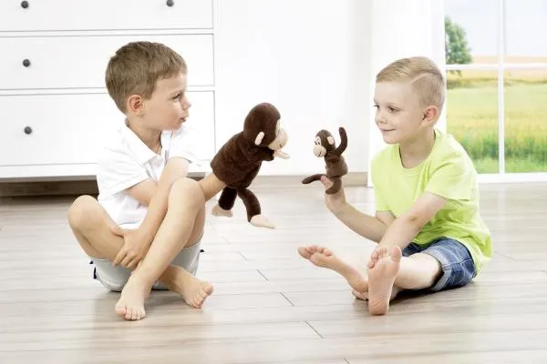 Handpuppe Affe mit Jungtier | Rollenspiel-Geschichten | Kleinkind-Spielzeug | BE 40440