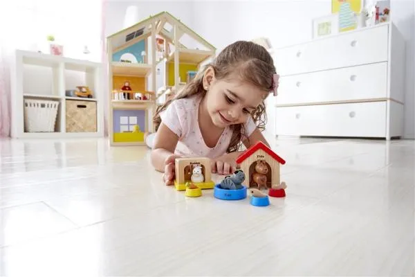 Puppenmöbel Set Kinderzimmer mit Haustiere | Puppenhausmöbel