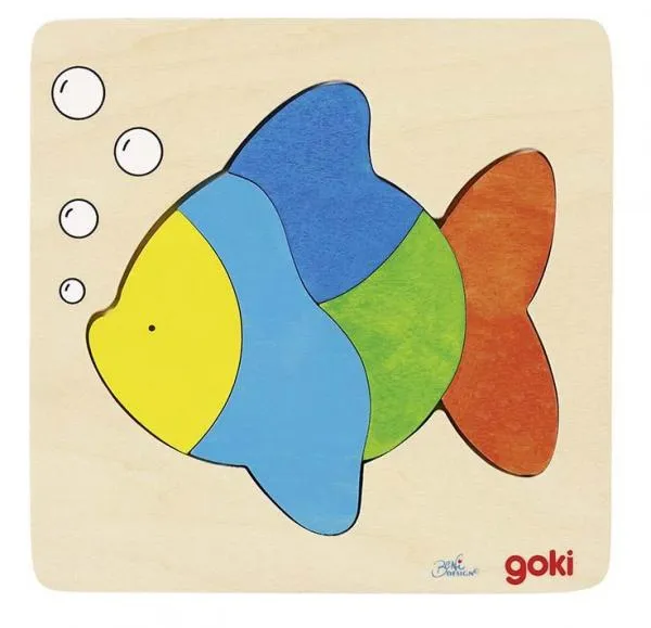 Goki Holz Puzzel Fisch - Bio-Babyspielzeug – Feinmotorik fördern – pädagogisches Spielzeug – Waldorf geeignet