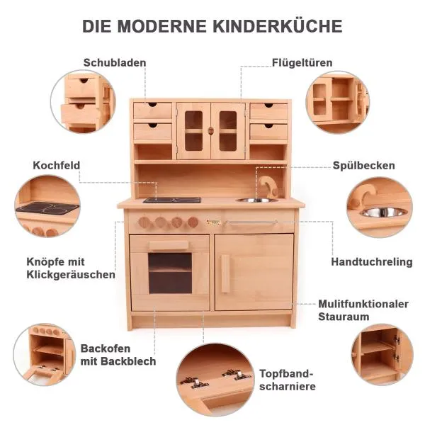 Kita Kinderküche Hänsel aus Buche Massivholz | Kindergarten Spielküche