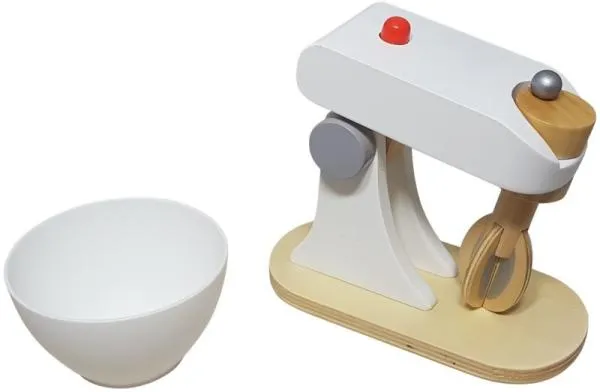 Kinder-Mixer in Weiß, Grau und Natur, mit Rührschüssel aus Holz Kinder-Mixer in Weiß, Grau und Natur, mit Rührschüssel aus Holz
