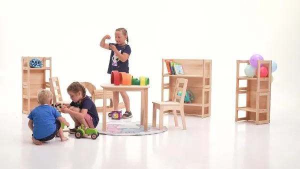 Kindersitzgruppe | Großer Kindertisch - 80cm | Zwei Kinderstühle | Kindergarten-Möbel 8019