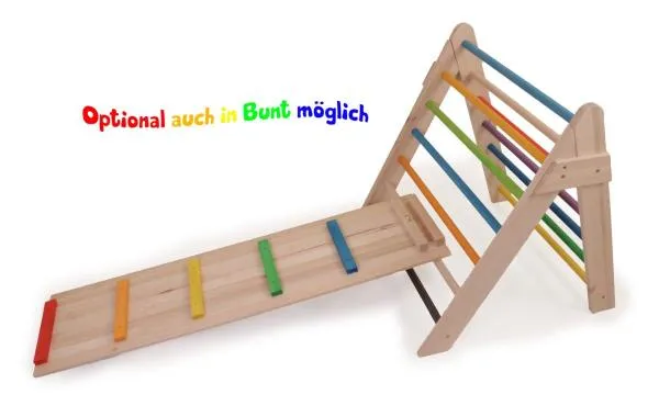 bunte Variationen möglich - opionales Zubehör - Hühnerleiter - farbenfroh - vielseitig einsetzbar - massives Kletterdreieck – Massivholz – stabiles Klettergerüst - Holz-Spielgerät – Aktiv-Spielzeug - gesund - ökologisch - bio - hochwertiges Holzspielzeug