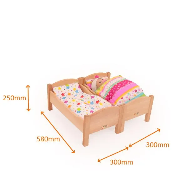 Puppen-Doppelbett-Maße-Spielvariante-hochweriges-Spielzeug-Puppenbettwäsche-Buchenholz-robust-stabil-qualitätsbewusste Verarbeitung-Langlebig