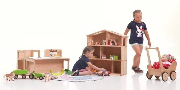 Kinderspielzeug fürs Kinderzimmer | Puppenhaus 3-stöckig | Kinder-Holz-Puppenstube | Puppen-Spielzeug