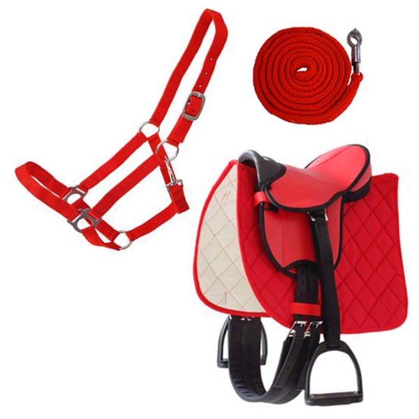 3er-Zubehör Set rot - Großes Halfter, Sattel & Führleine
