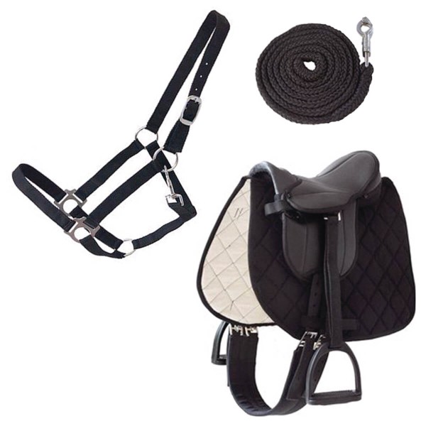 3er-Zubehör Set schwarz - Großes Halfter, Sattel & Führleine 3er-Zubehör Set schwarz - Großes Halfter, Sattel & Führleine