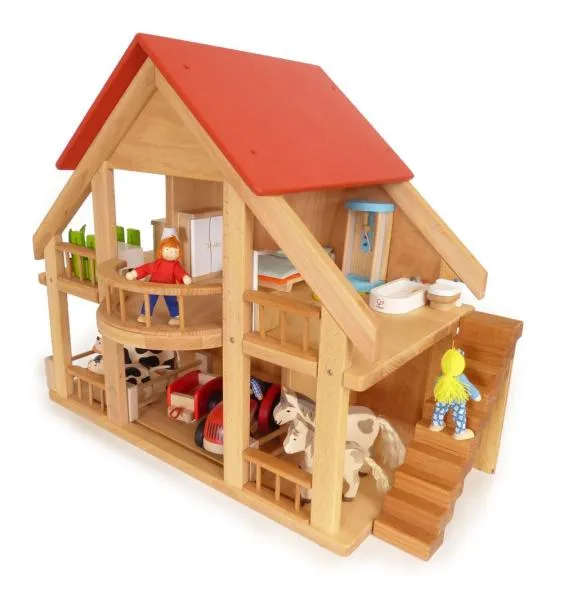 Kinder Puppenstube Puppenhaus Natur A99 Spielzeughaus aus Naturholz Holz Möbel 