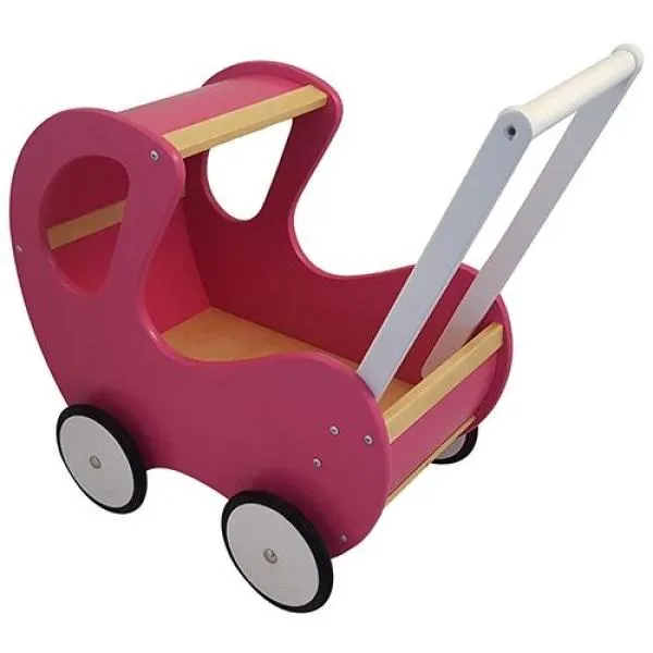 Puppenwagen mit Himmel - Holz - DW18 Fuchsia Rosa – Lauflernwagen – Laufwagen – Buggy – Puppenmutti – Baby Born Puppe