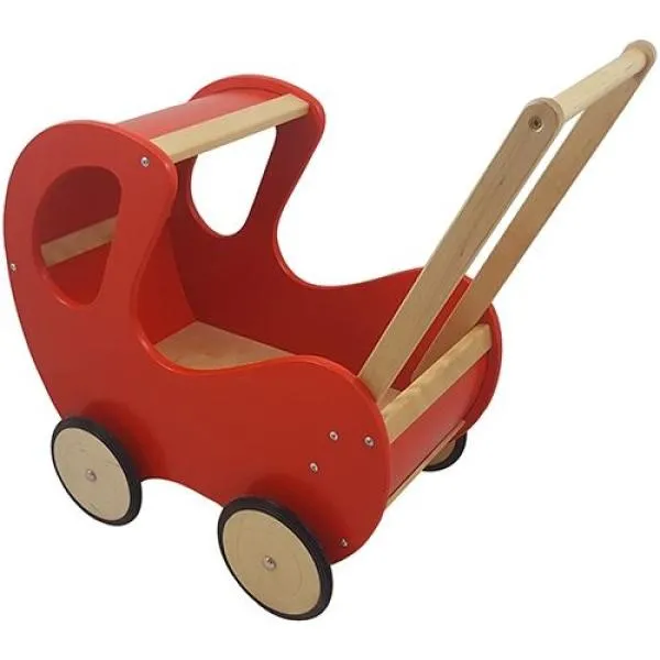 Roter Puppenwagen mit Himmel - Holz - DW18 – Lauflernwagen – Laufwagen – Buggy – Puppenmutti – Baby Born Puppe