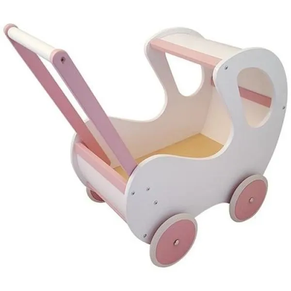 Puppenwagen aus Holz DW 18-6020-6 Weiß/Rosa Lauflernwagen mit Himmel Puppenwagen aus Holz DW 18-6020-6 Weiß/Rosa Lauflernwagen mit Himmel