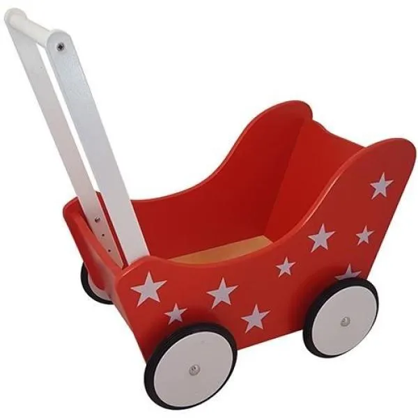 Puppenwagen aus Holz | Lauflernwagen | rot-weiße Sterne Puppenwagen aus Holz | Lauflernwagen | rot-weiße Sterne