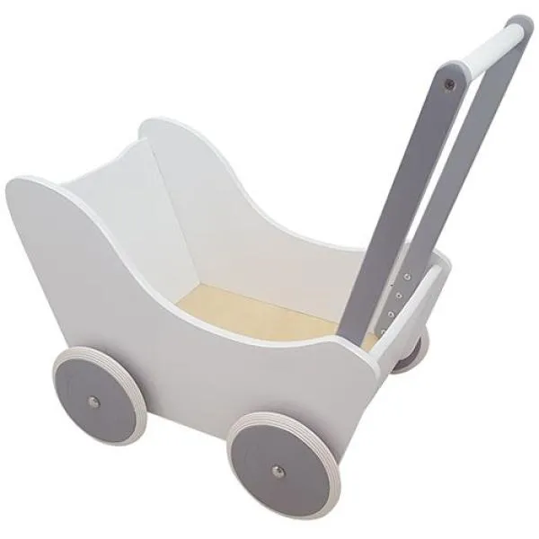 Puppenwagen aus Holz - DW18 silber und weiß– Lauflernwagen – Laufwagen – Buggy – Puppenmutti – Baby Born Puppe