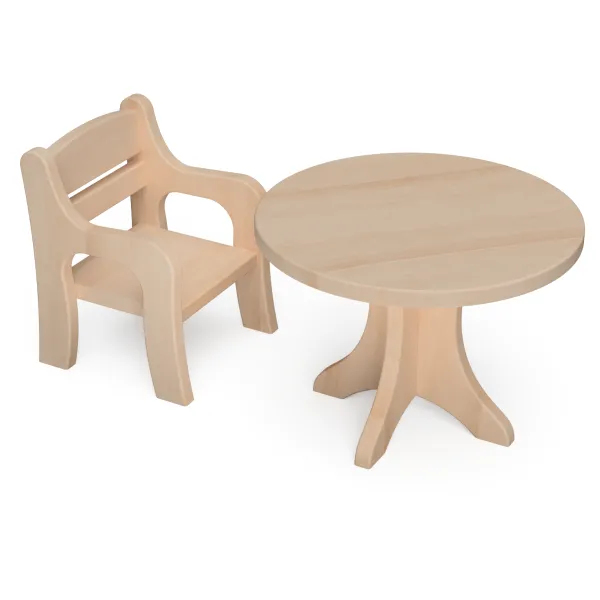 Puppentisch und Stühle aus Holz für große 30cm puppen - Waldorf Puppenmöbel Set aus Natur Buchenholz
