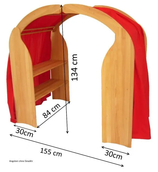 Kinder-Spielständer/Räuberhöhle aus Buchenholz mit Dachbogen und rotem Spieltuch. Kinder-Spielständer/Räuberhöhle aus Buchenholz mit Dachbogen und rotem Spieltuch.